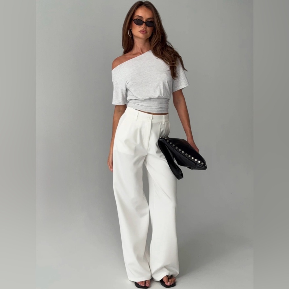 Princess Polly Archer Wide Leg Trouser Pants White size 6.